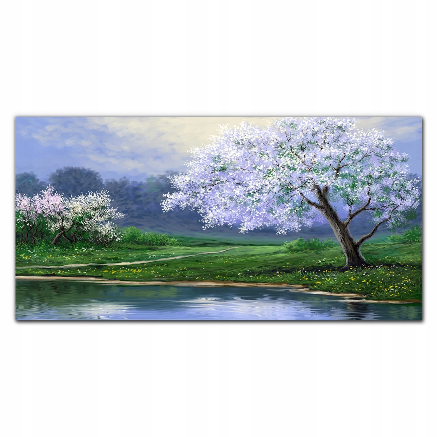 Obraz na plátne Jazero stromy kvety 140x70 cm