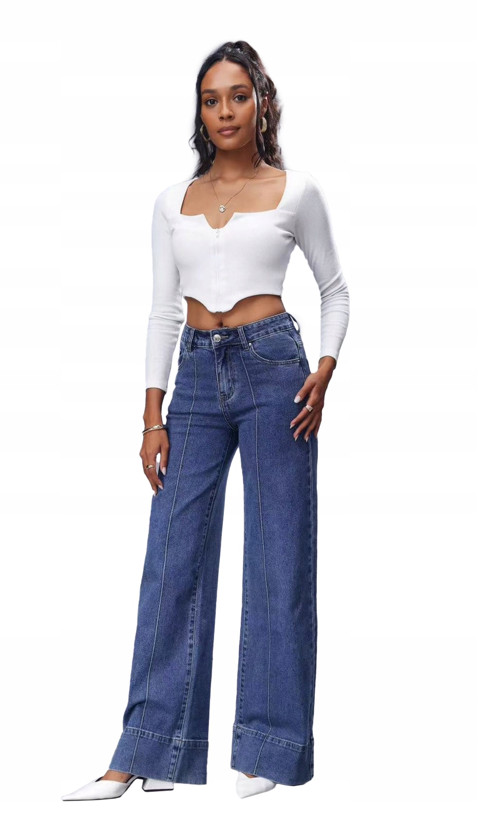 Džínové Kalhoty zvonového střihu Jeansy široké nohavice s pukem 38/M