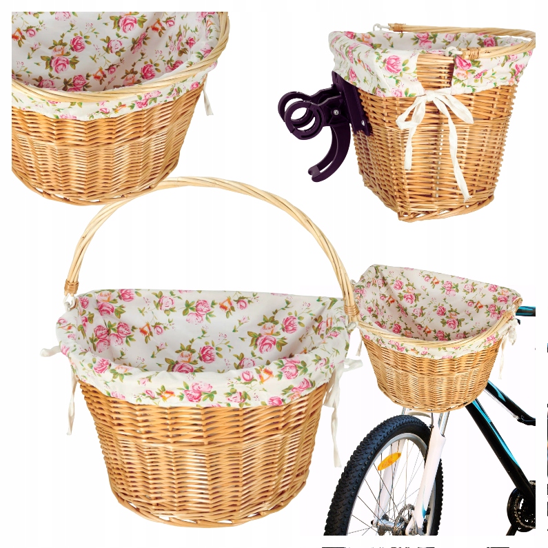 Koszyk Wiklinowy Rowerowy Zakupy Na Clik Kierownice Odpinany Uchwyt Kwiaty
