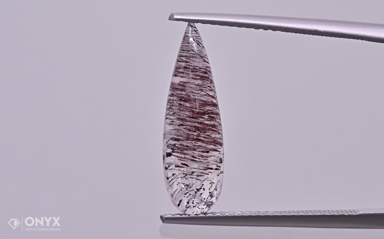 Jahodový křemen kabošon slza 19x6 mm