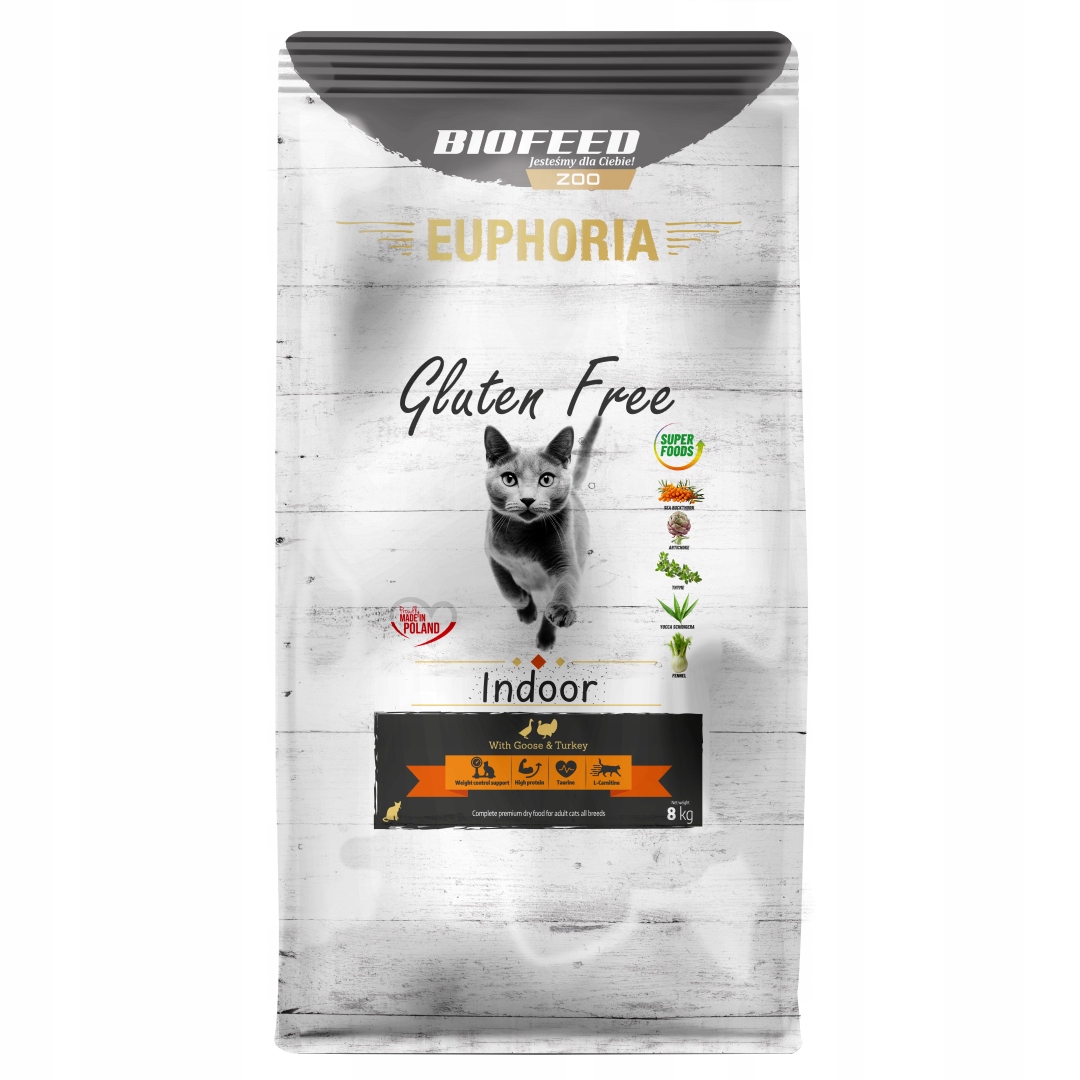 Levně Biofeed Euphoria Gluten Free Indoor 8kg Suché Krmivo Pro Kočky Krůta s husou