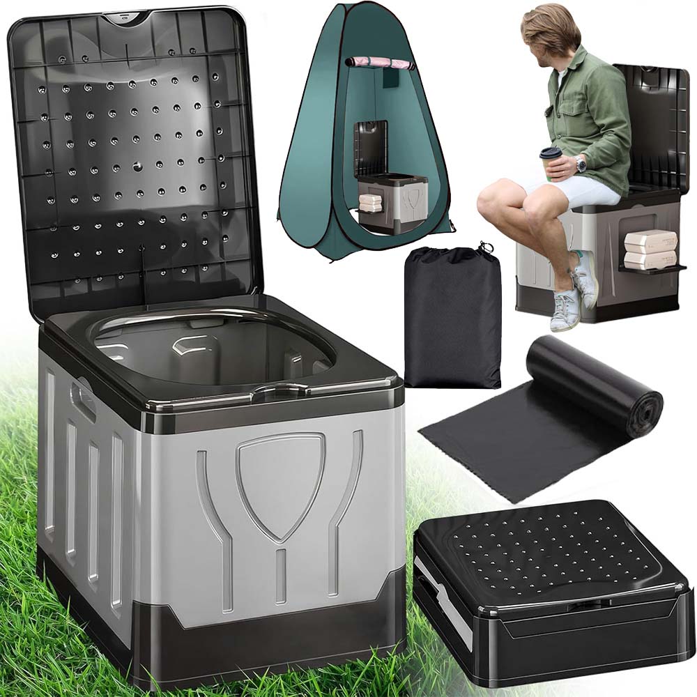 Turistická Přenosná Bivakovací Toaleta Skládací Wc 30 L S Pytlem Na Odpadky
