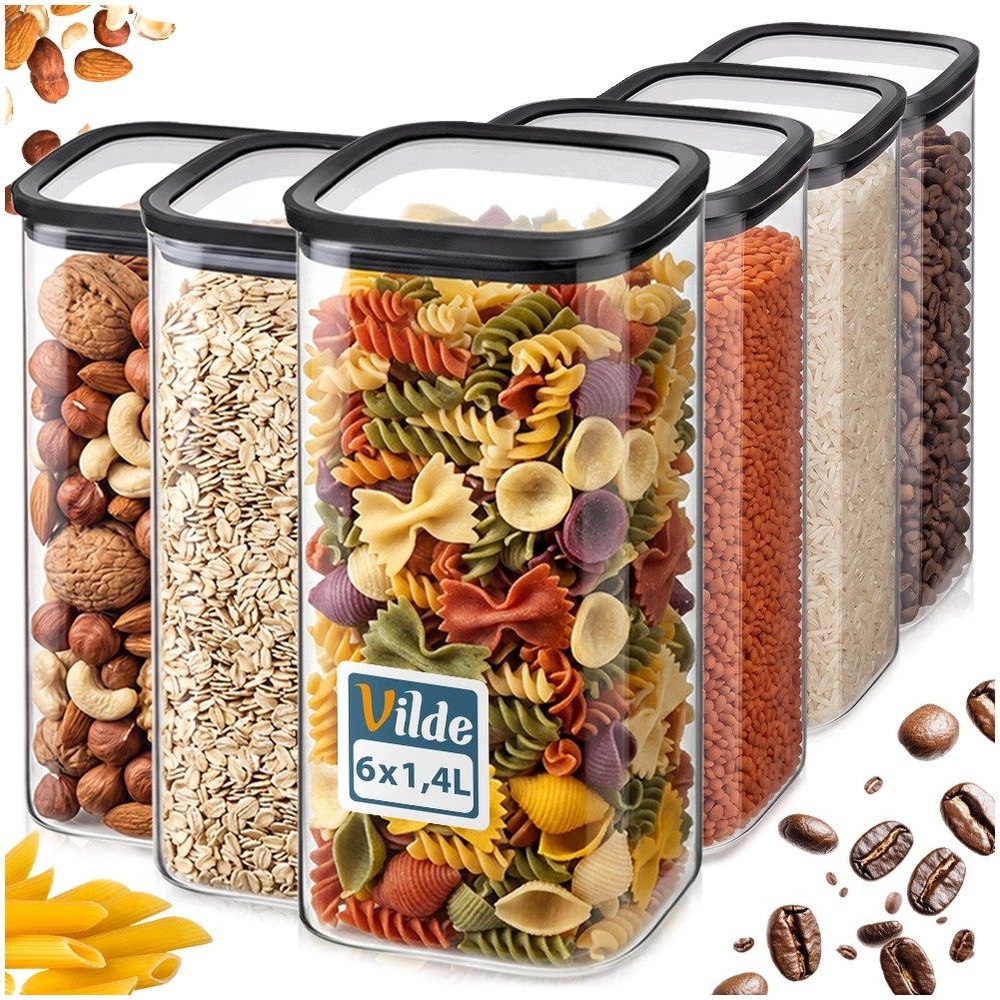 6 x Kuchyňská nádoba na potraviny sypké produkty skleněná sada nádob 1,4 l