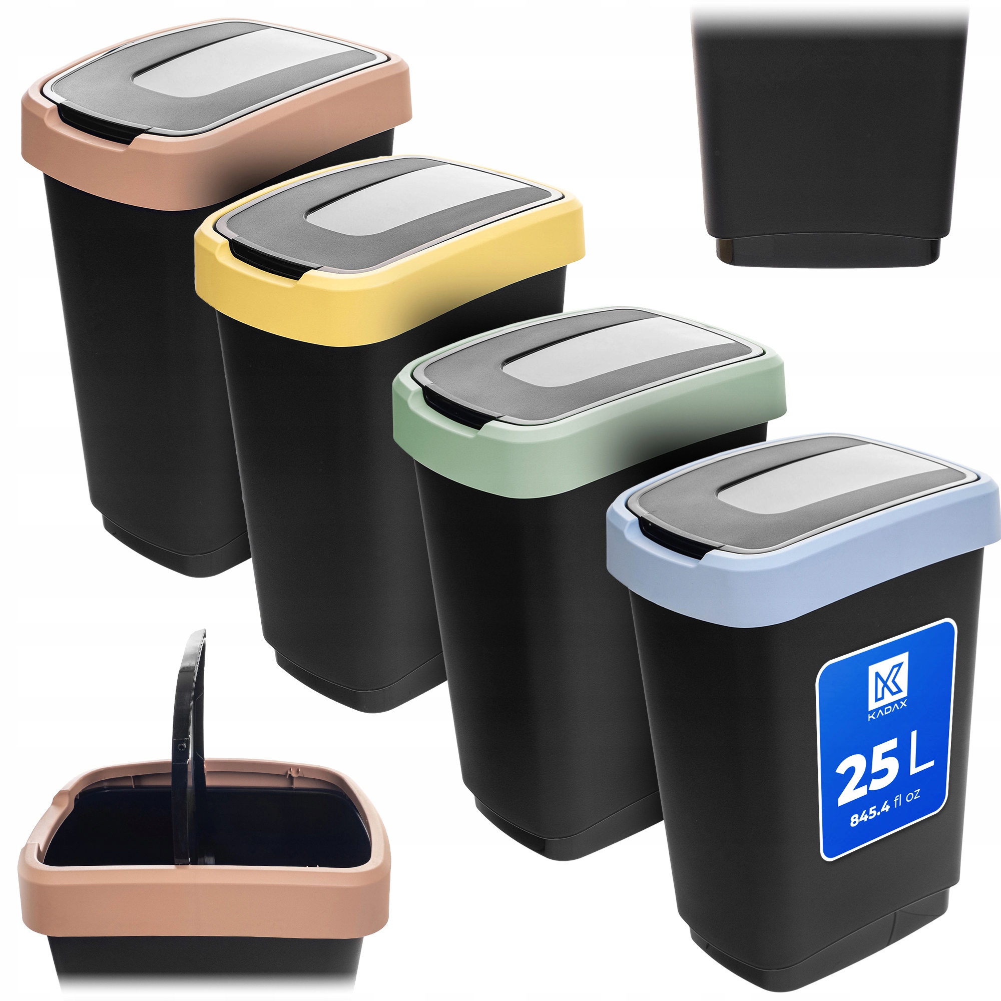 4 x Odpadkový Koš 25L Nádoba Na Třídění Odpadu Sada Košů Na Odpadky