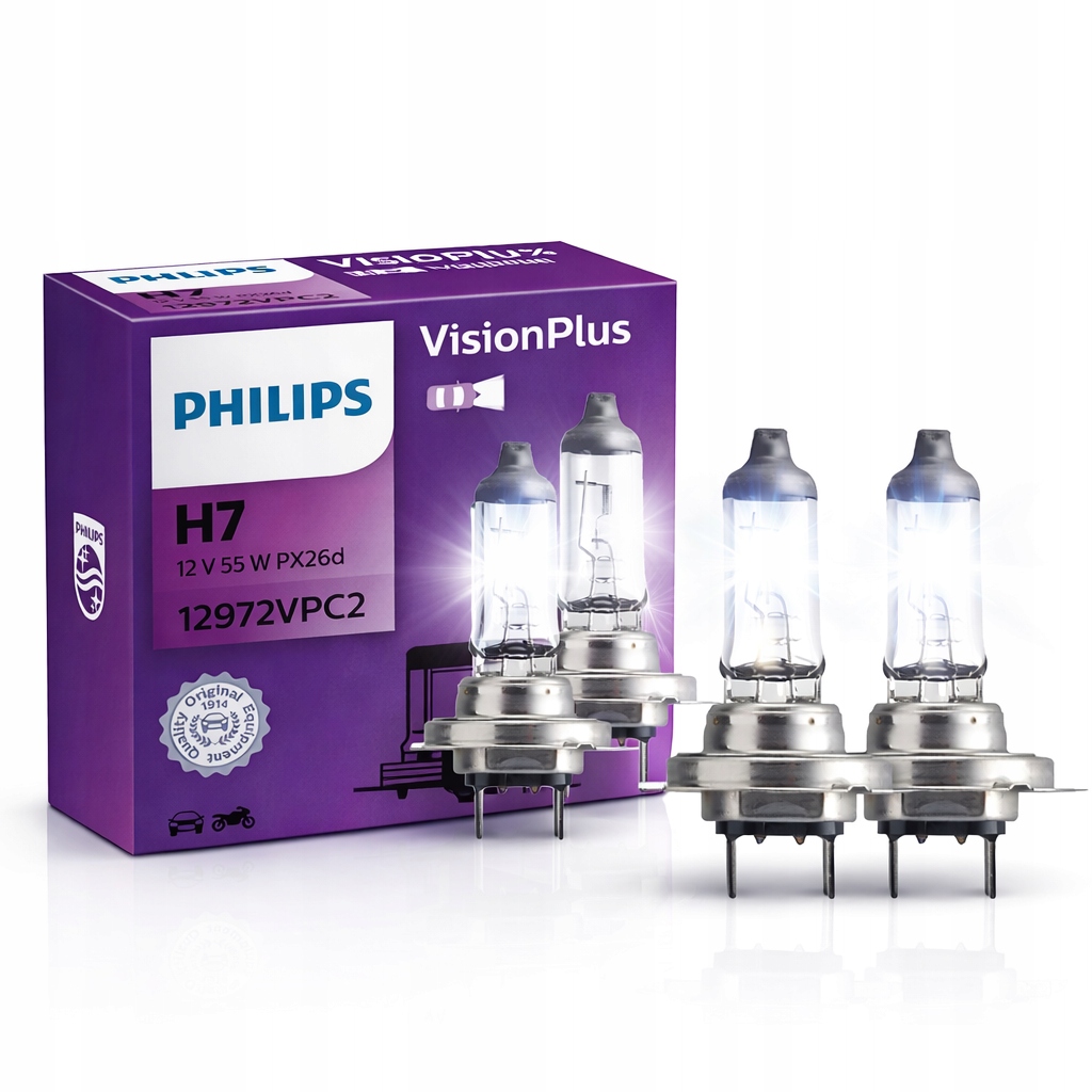 Żarówki Philips VisionPlus H7 55 W 2 szt homologacja Lampa przednia Jasna