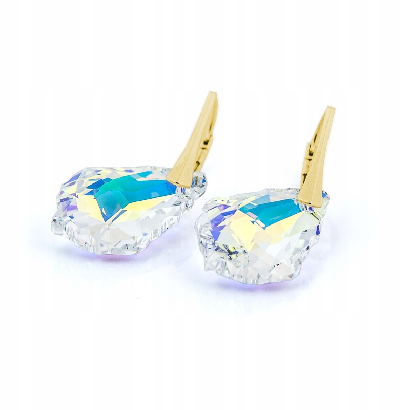 Stříbrné 925 pozlacené Náušnice Swarovski Baroque 22 mm Crystal Ab