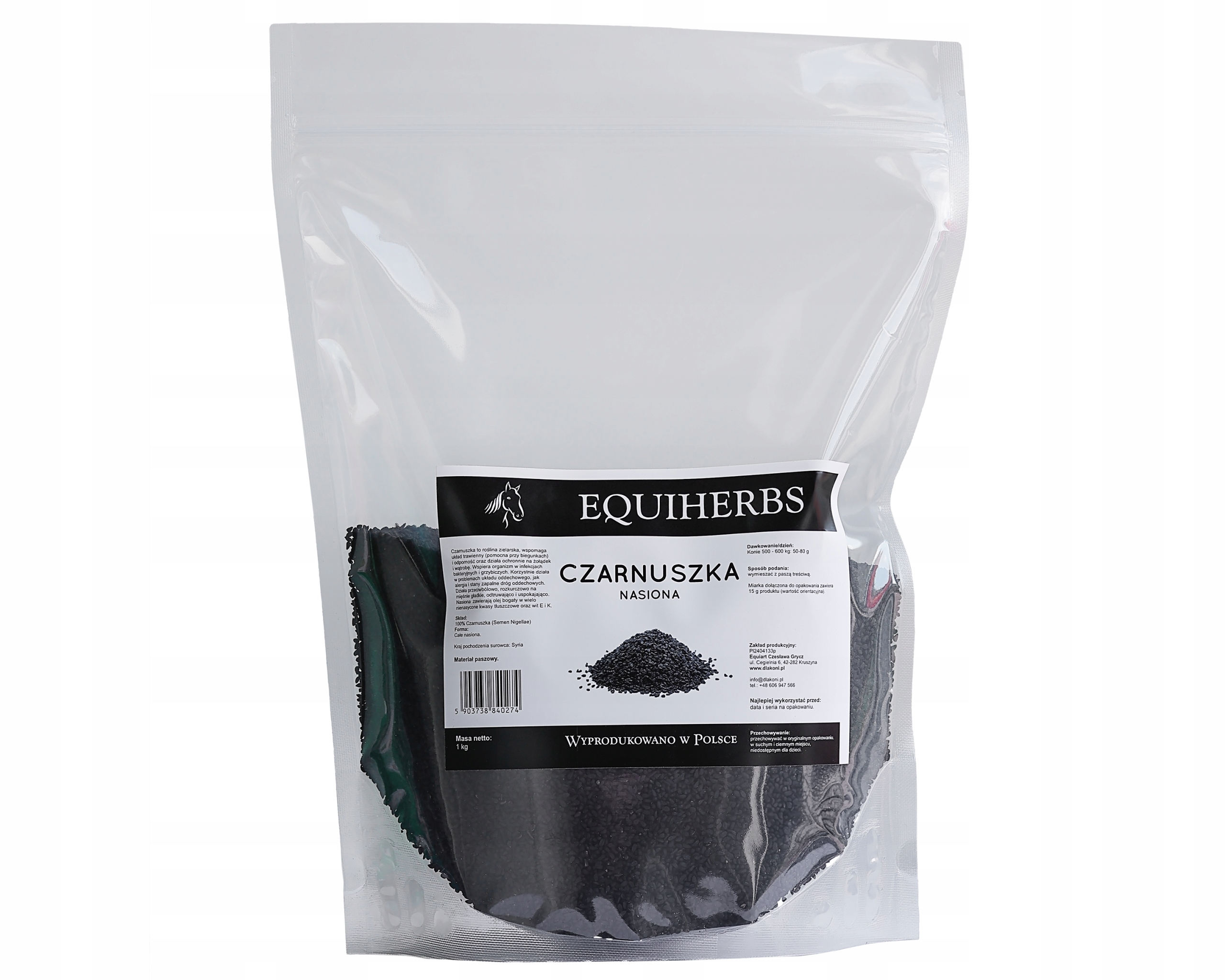 Czarnuszka dla koni 1 kg Equiherbs wspomaga odporność trawienie