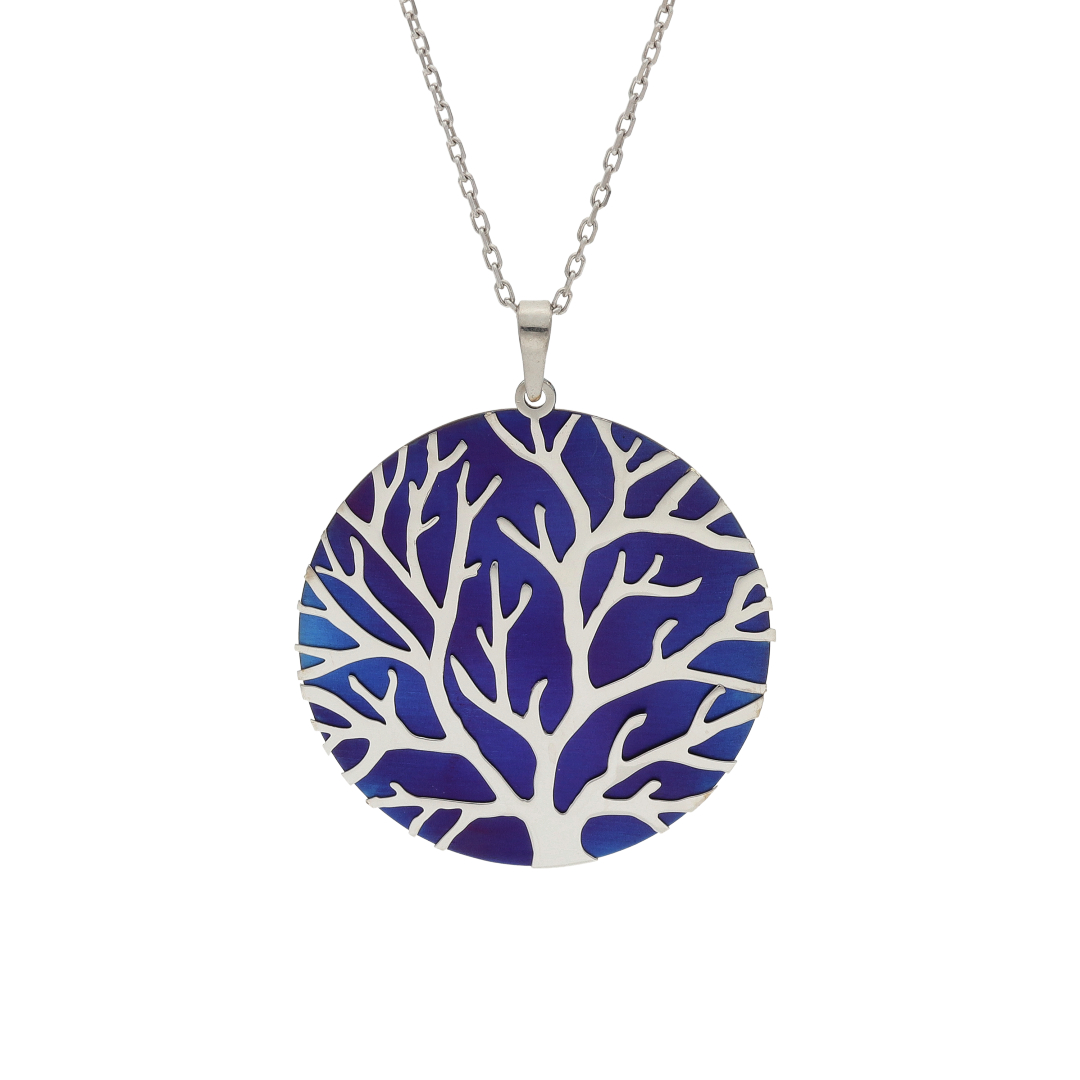 Přívěsek kulatý s titanovým stromem stříbro rhodiovaný