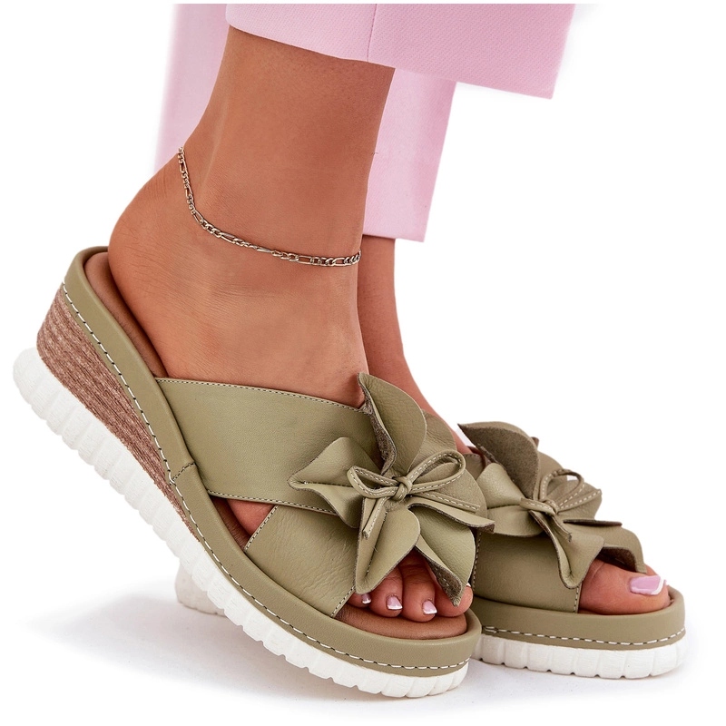 Nazouváky Přírodní Kůže Koturn Květina Artiker 52C0503 Zelená 38