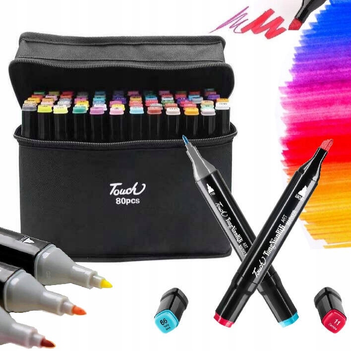DWUSTRONNE MARKERY ALKOHOLOWE KOLOROWE FLAMASTRY MAZAKI 80 SZT + TORBA ETUI