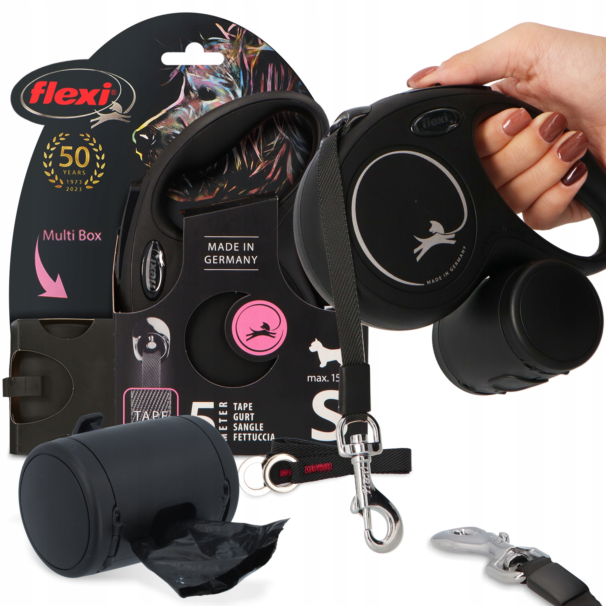 Levně Vodítko pro psa kočku 5 m Páska Kontejner Pouzdro na sáčky Smač 3O