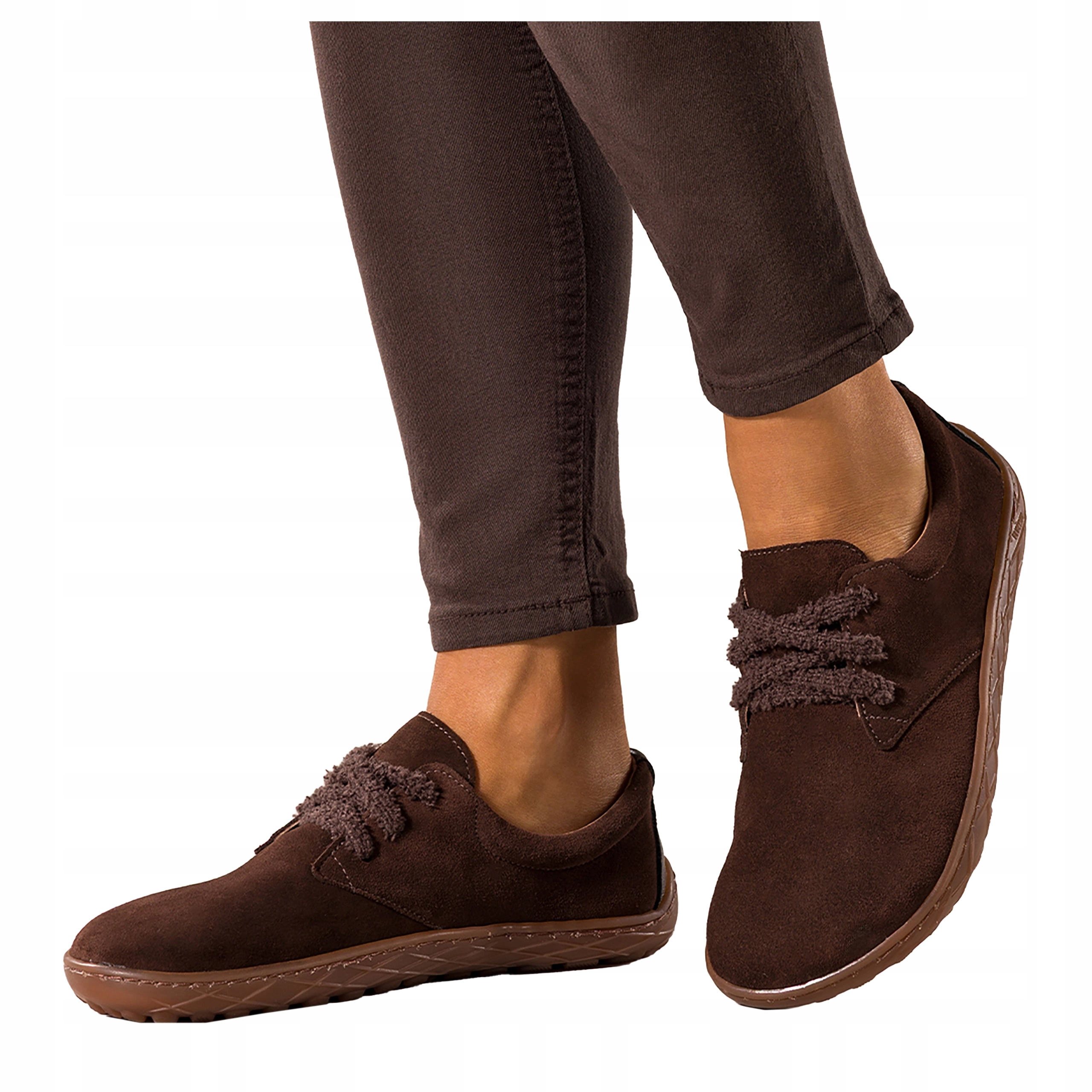 Dámské čokoládové Boty Barefoot Kožené Semišové Pohodlné Široké velikost 37