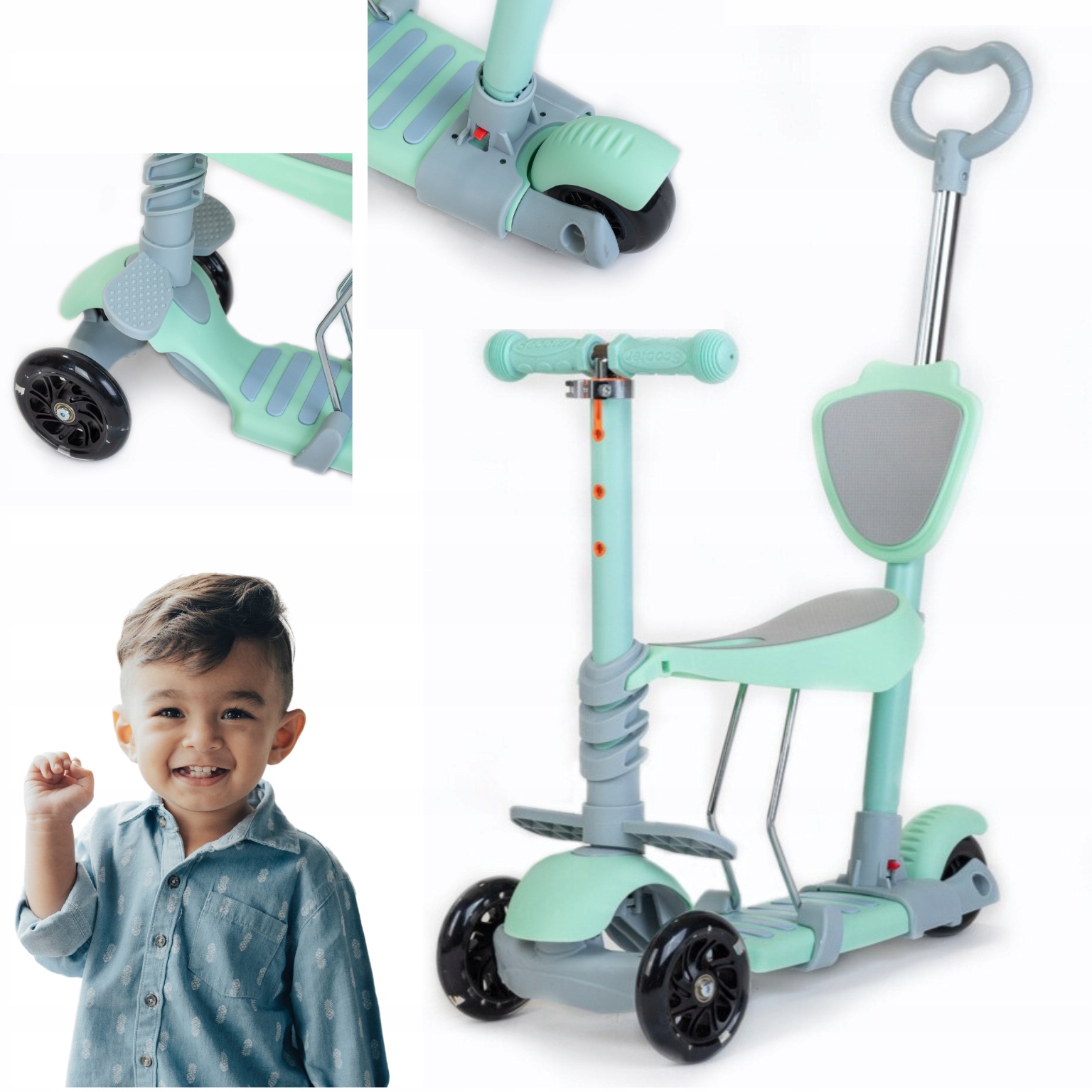 Hulajnoga Dla Dzieci trójkołowa balansowa led 3w1 Baby Mix Multi niebieska