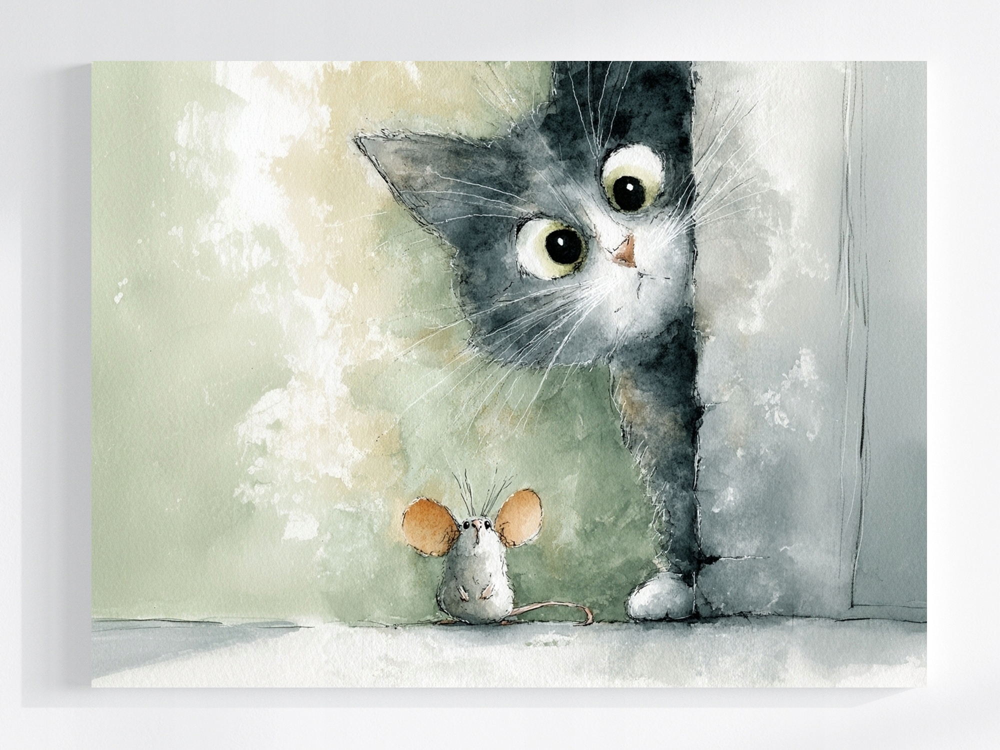 Obraz Na Plátně Canvas Děti Kreslení Zvířátka Kočka Myš Přátelství 100x75