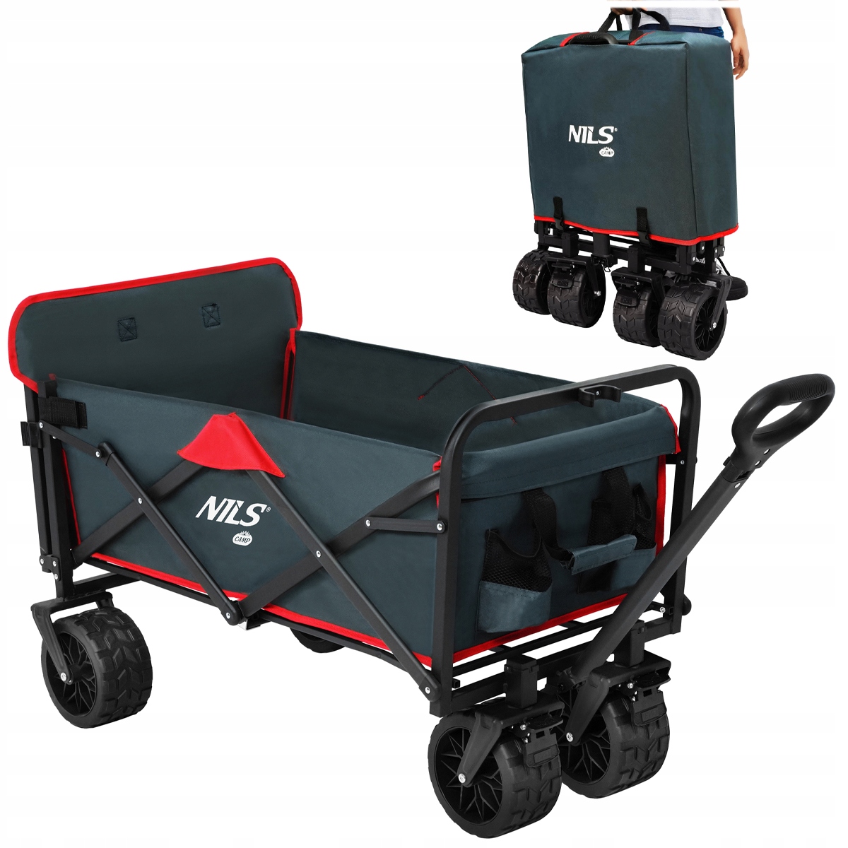 Wózek Turystyczny Plażowy Transportowy Ogrodowy Składany Z Uchwytem 160 L