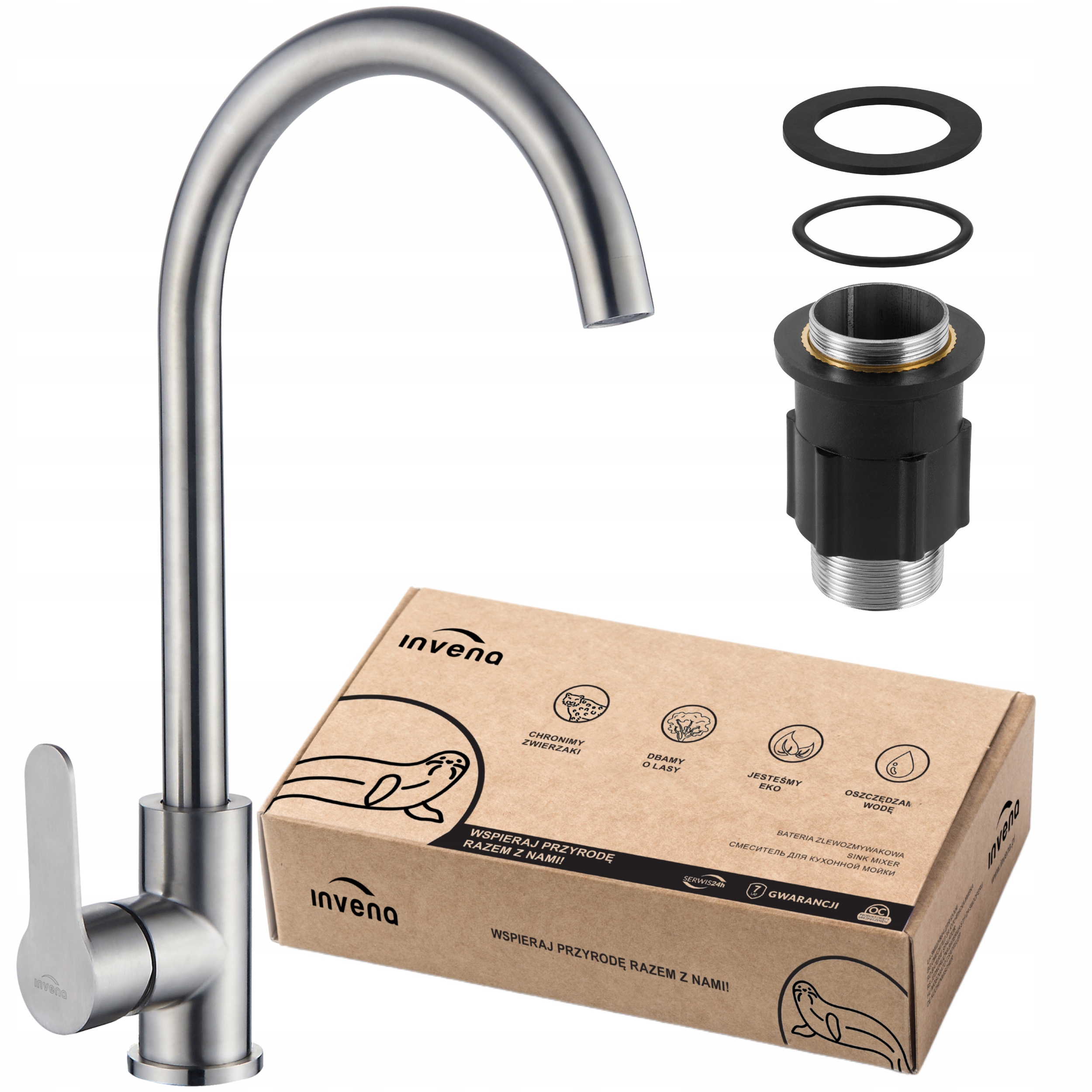 Bateria Zlewozmywakowa Kran Kuchenna Stojąca Jednouchwytowa Stalowa Inox