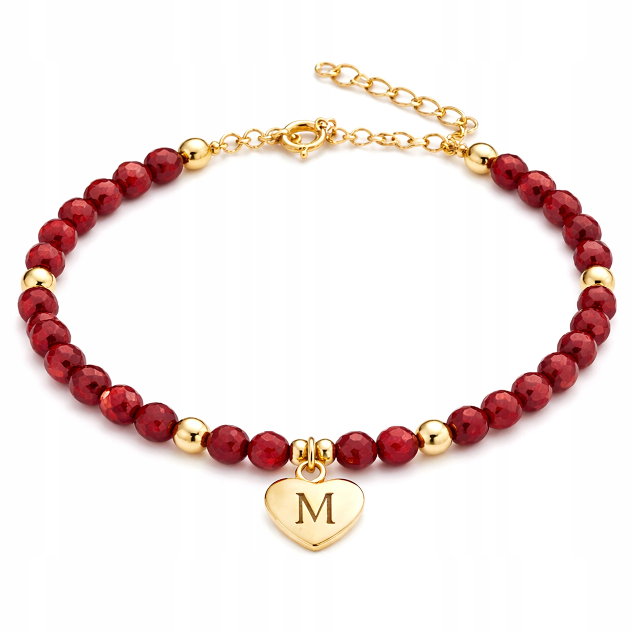 Bransoletka z Kamieni Naturalnych Serce z Grawerem Srebrna Rubin Srebro 925