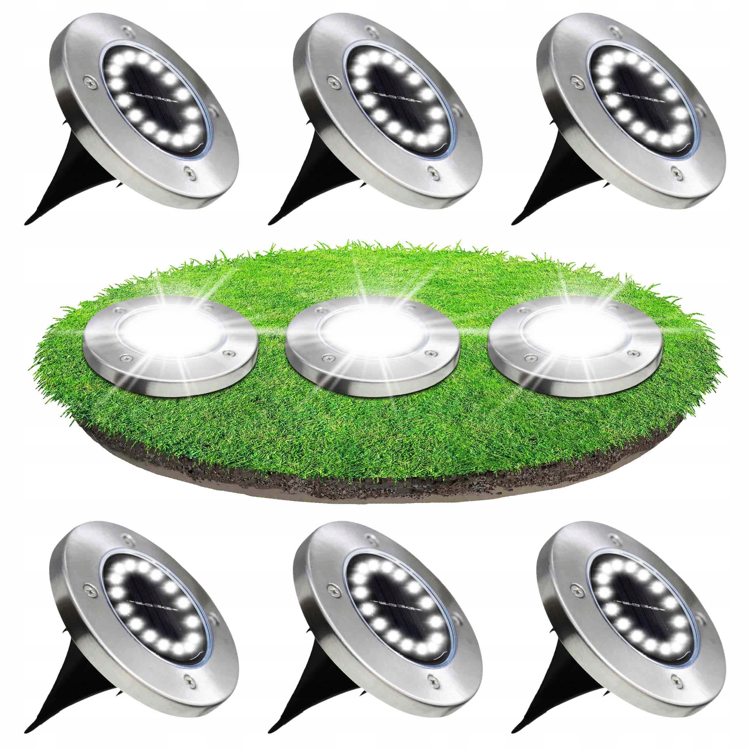 LAMPKI SOLARNE OGRODOWE GRUNTOWE ŚWIECĄCY DYSK x6