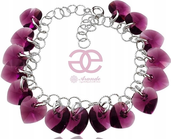 Nové Krystaly Náramek Srdce Stříbro Amethyst