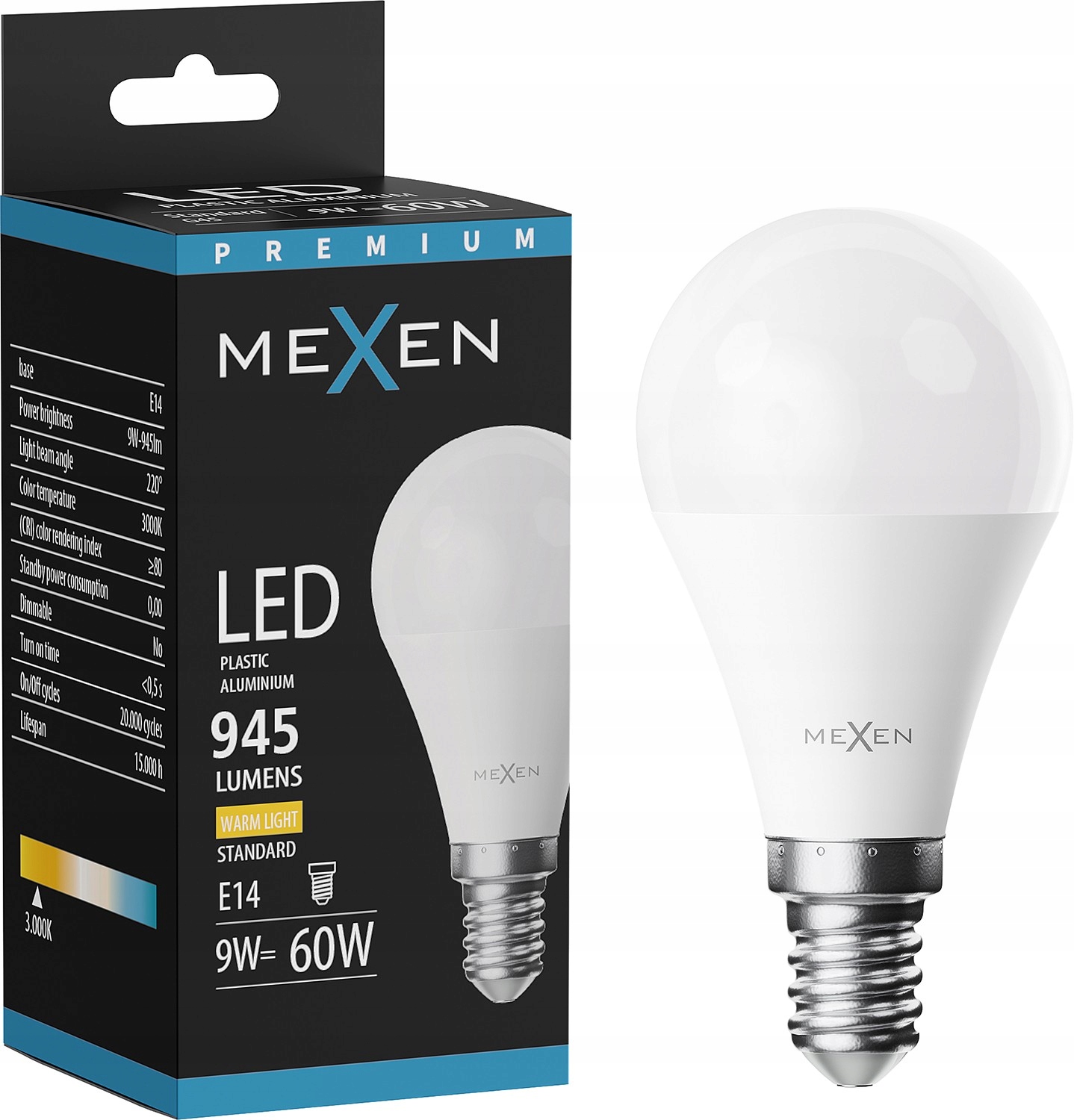 Mexen Nova Led Žárovka E14 G45 9W Teplá Bílá 3000K 945 LM