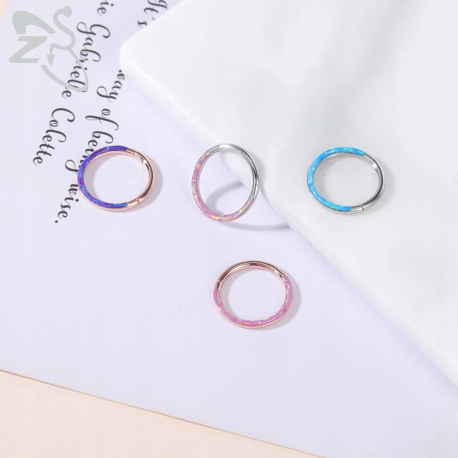 ZS-Anillo de Nariz de ópalo de 16G, Clicker de tabique, segmento con Materiał metal