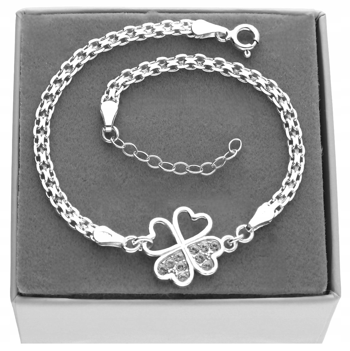 Stříbrný široký náramek S Jetelem Naštěstí jetel Krabička