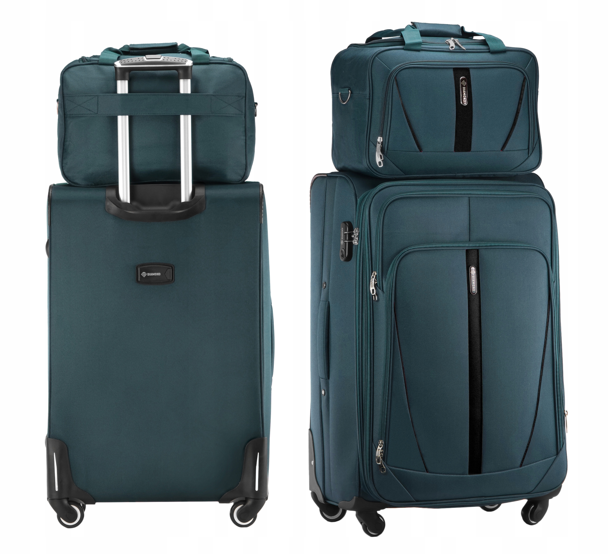 Set 2v1 Cestovní Kufr Velký XL Taška Zelená Zavazadla 4 Kolečka C330