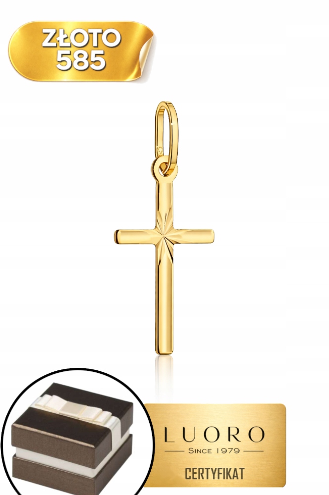 Křížek Zlatý 585 14K Žlutý Diamantový Drážkovaný 20 MM Elegantní