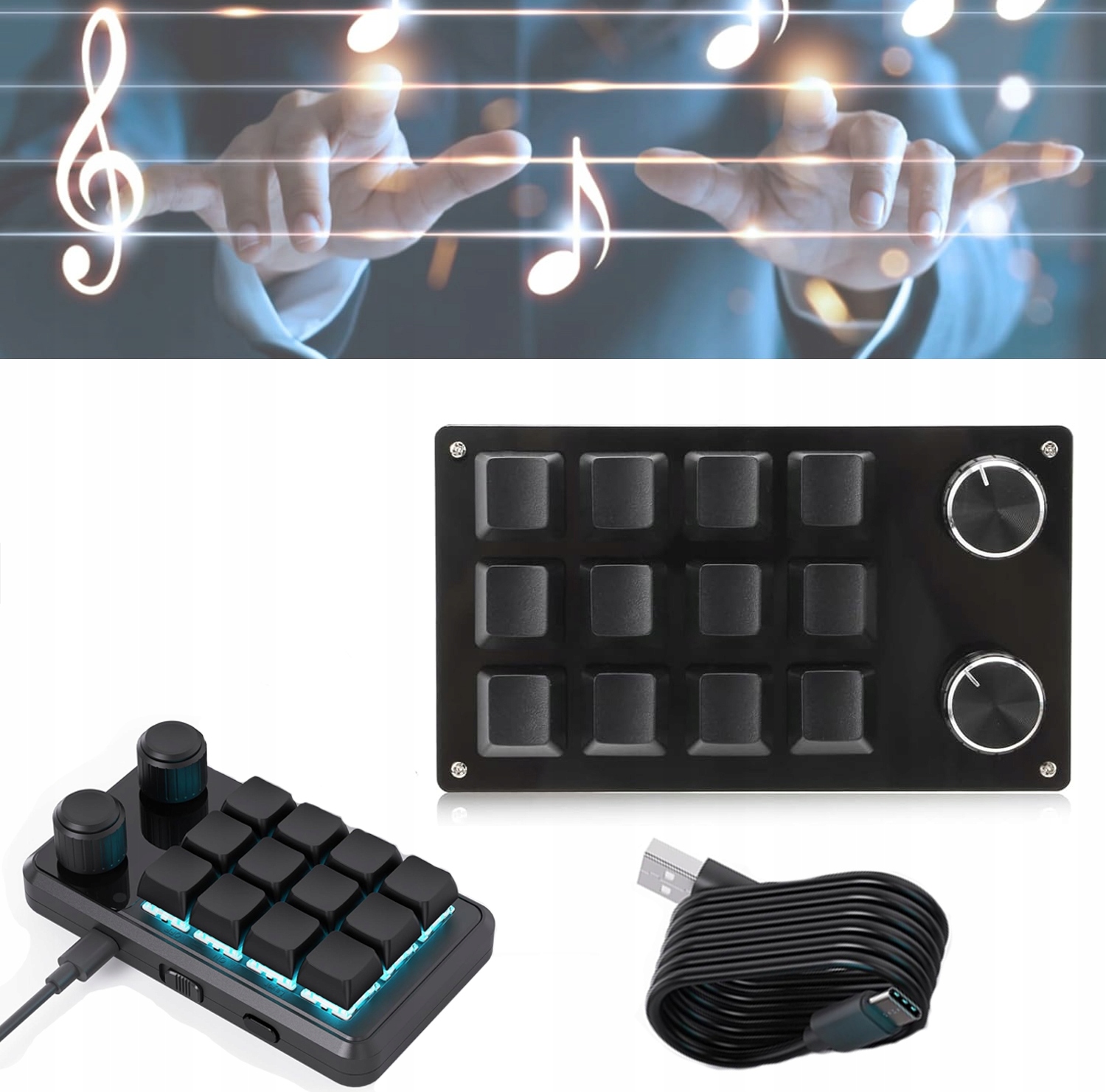 Mini Programovatelná Klávesnice S 12 Klávesami, Usb Hd S Otočným Knoflíkem