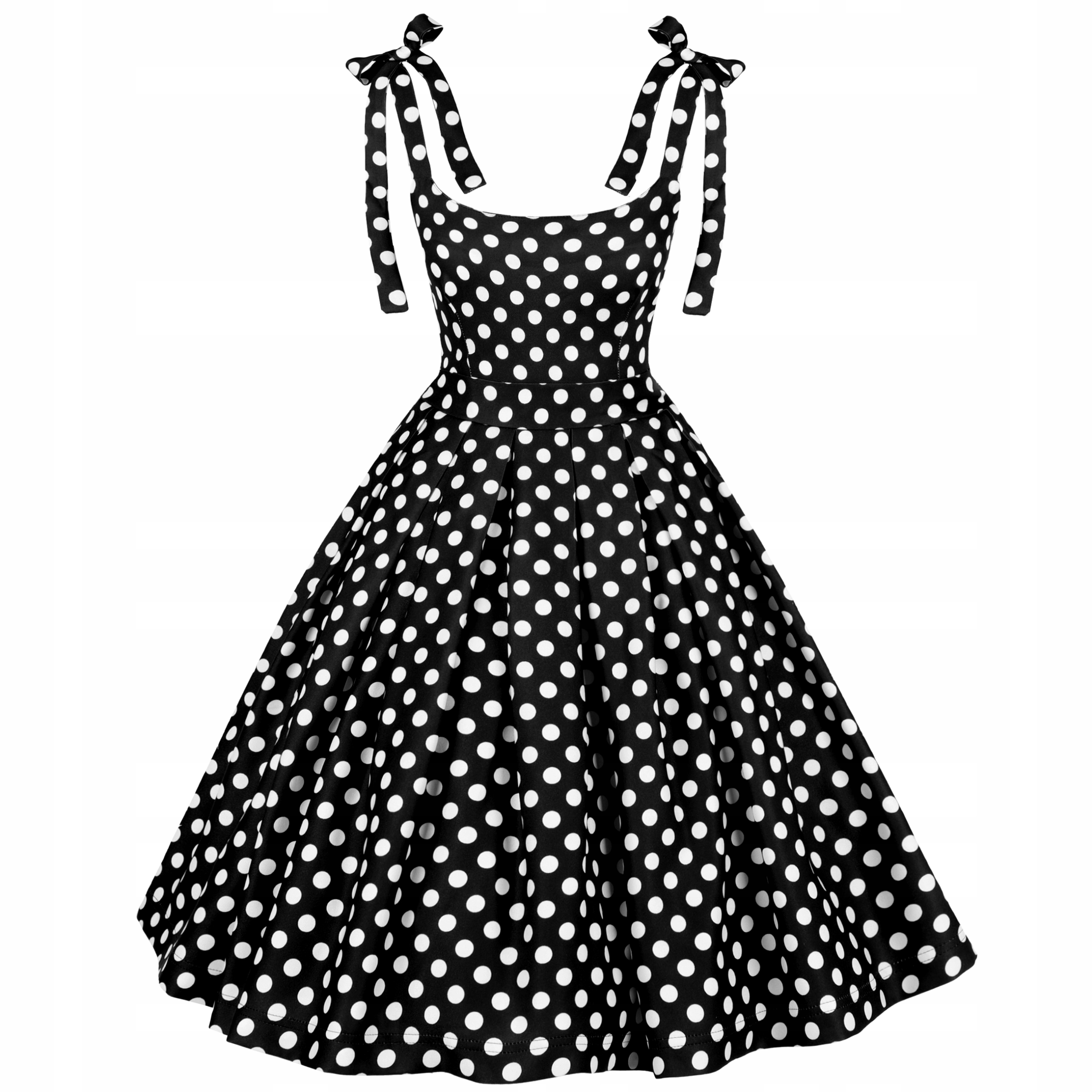 Šaty pin up retro s puntíky Groszki Černá rozevřená léta 50 60 midi