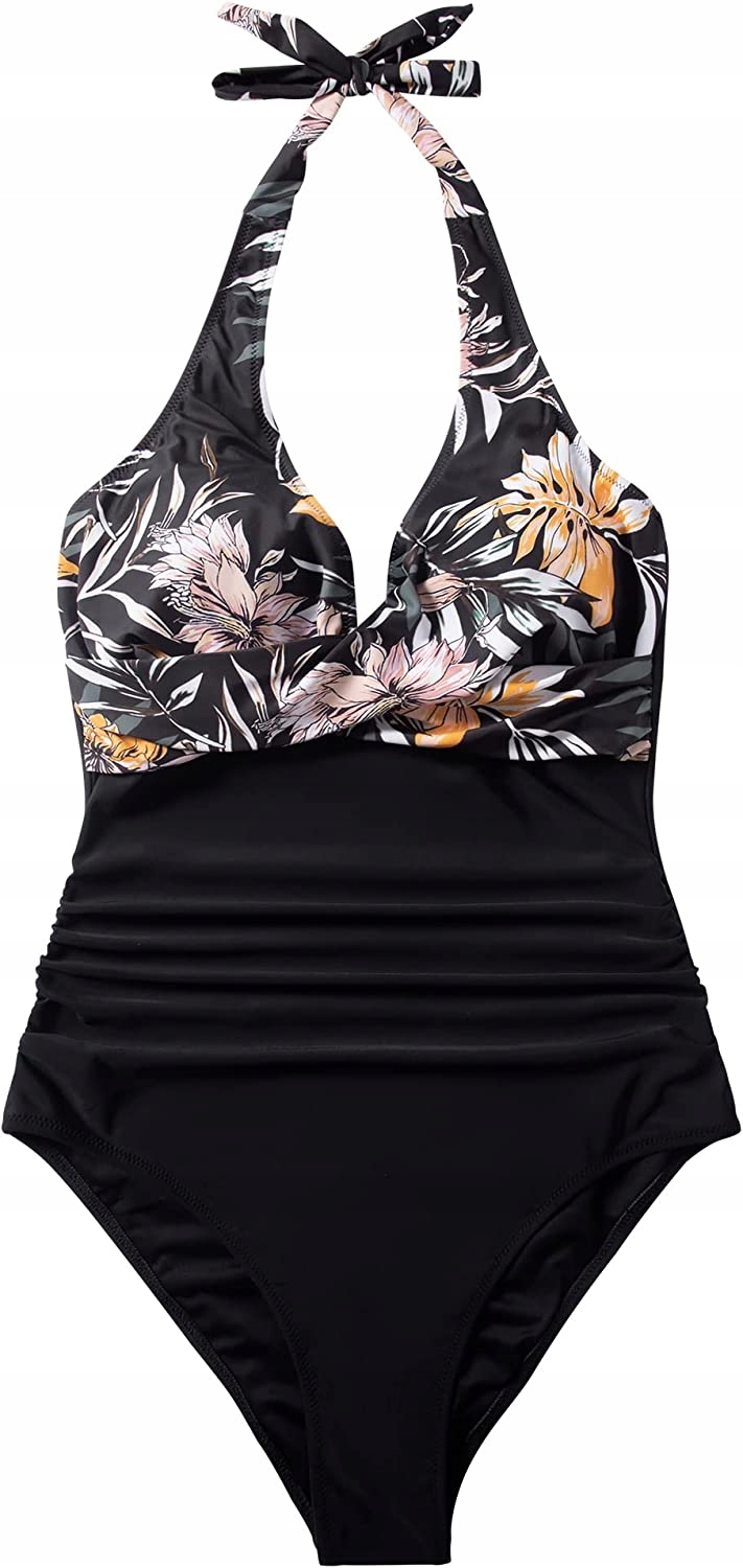 Jednoczęściowy strój kąpielowy ODKRYTE PLECY S133 Model S133 Czarny w kwiaty L