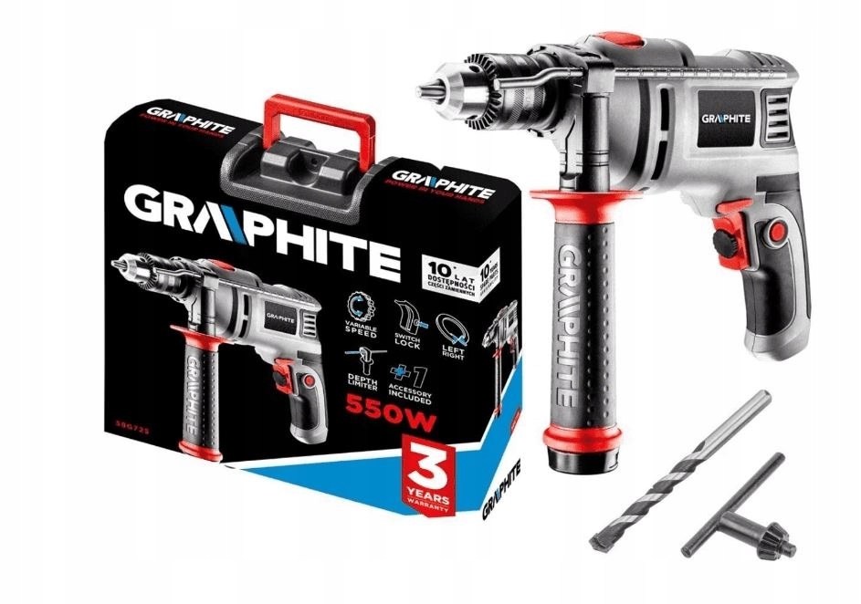 WIERTARKA UDAROWA 550W UCHWYT KLUCZYKOWY 13 MM OBROTY 0-3000 Marka Graphite