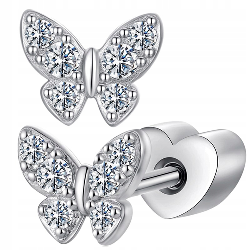 Stříbrné Náušnice Motýlci Moissanit Stříbro 925 Náušnice Trusky