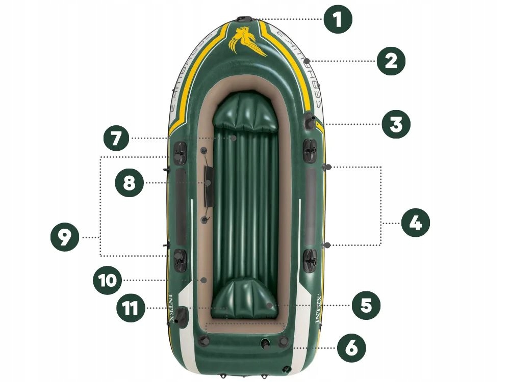 Ponton Seahawk 3os. Intex Pompka + Wiosła 68380 MODEL 2024 Kolor zielony