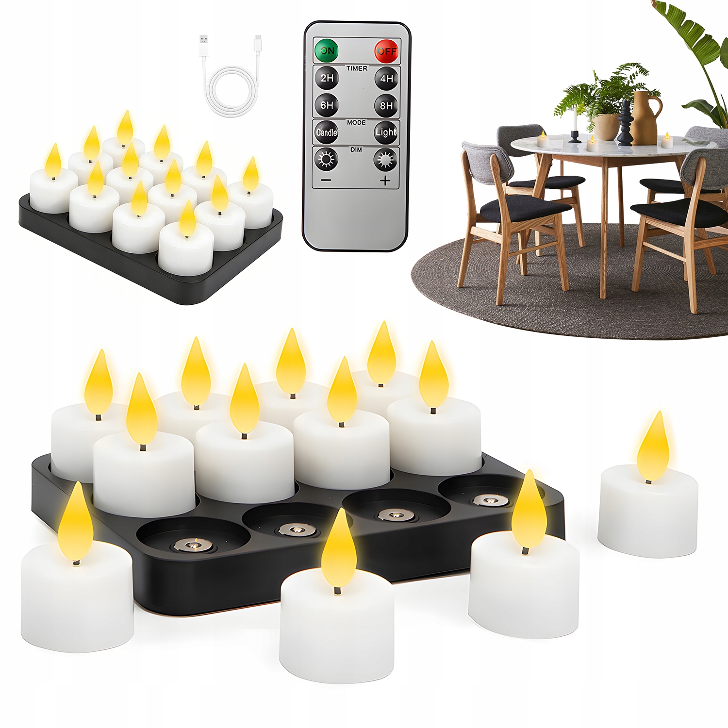 Led Svíčky 12 Kusů S Magnetickým Nabíjením A Dálkovým Ovládáním