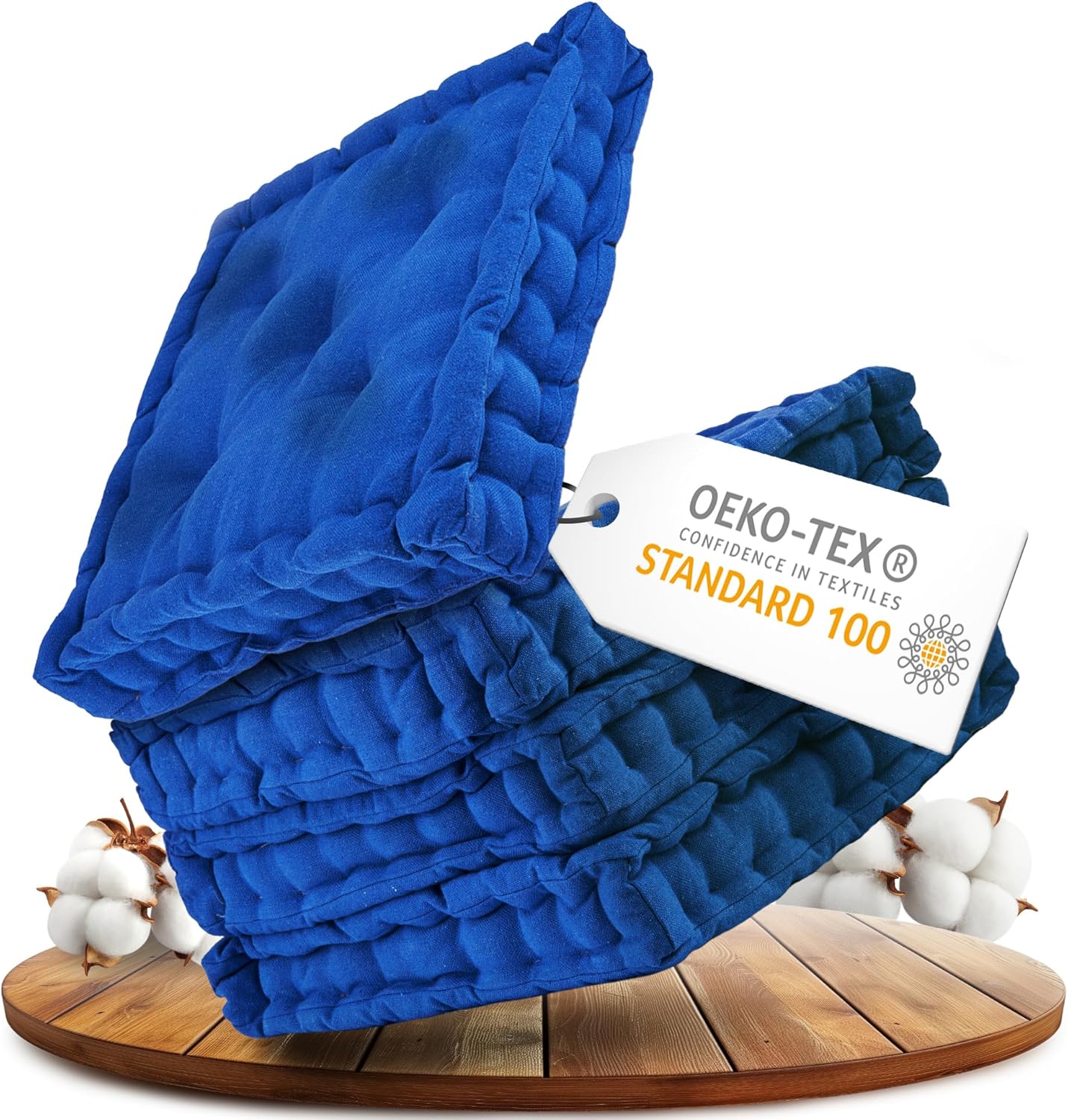 Sada 4 Polštářů Na Křeslo 40x40x8 cm Bavlna Prošívané, Tmavě Modré