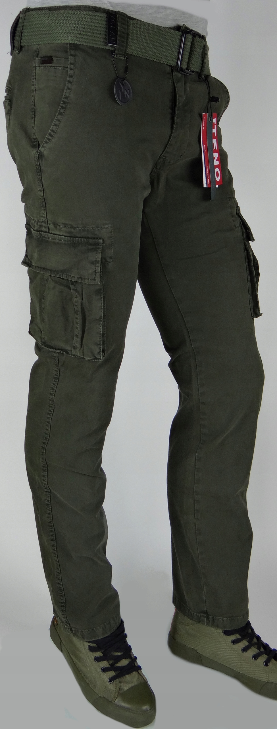 SPODNIE BOJÓWKI ZIELONE Stretch z paskiem r36 IT. Różne Rozmiary Fason bojówki