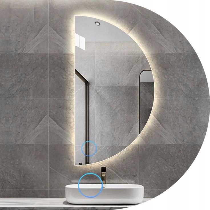 Polkruhové Zrkadlo Mesiac 130x65 Dotykový Vypínač S Led Osvetlením