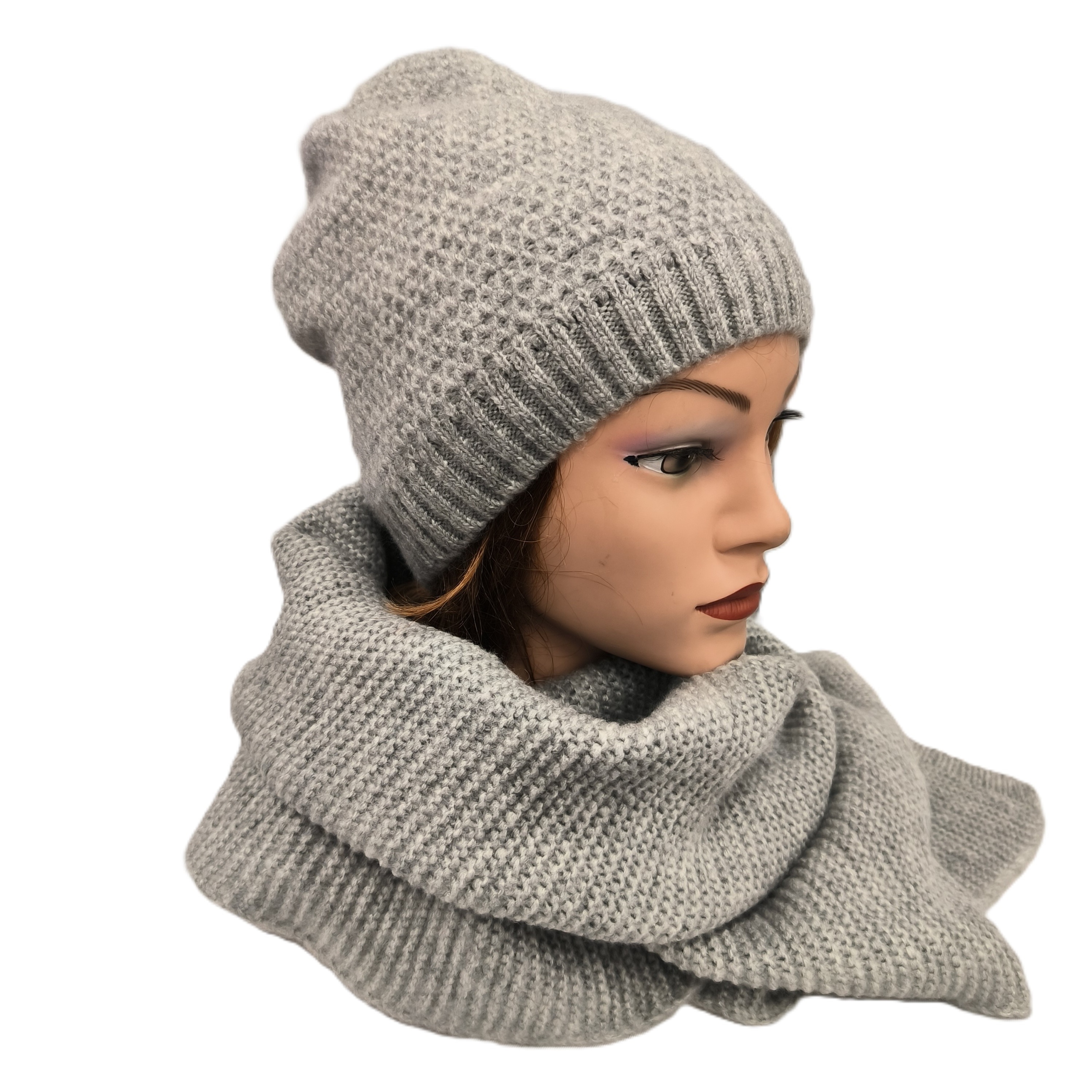 Šedá pěkná dámská sada čepice zimní teplá, Polský Výrobek