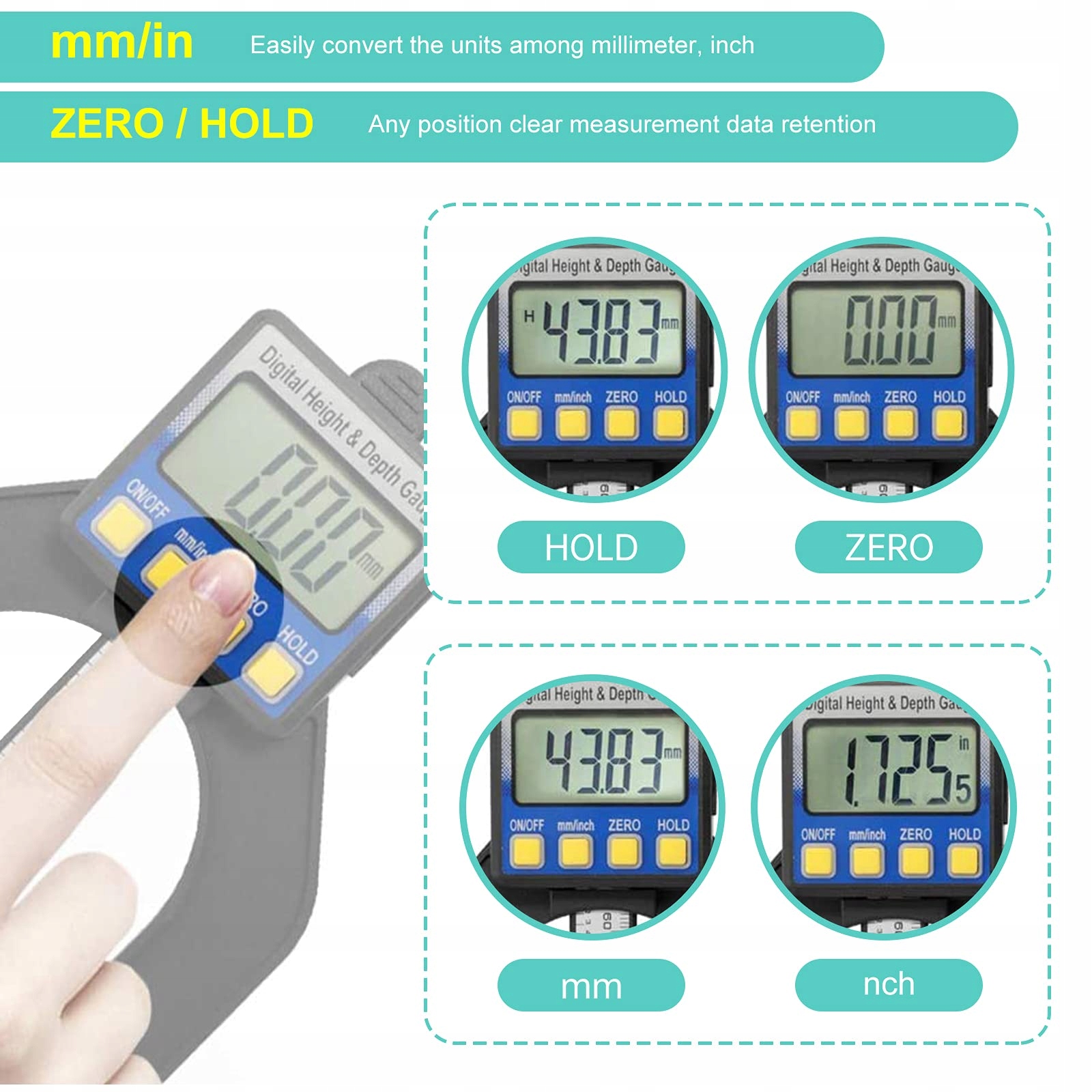 RUIZHI Cyfrowy Miernik Głębokości Wysokości 0-85 mm LCD Do Drewna — miniatura 4