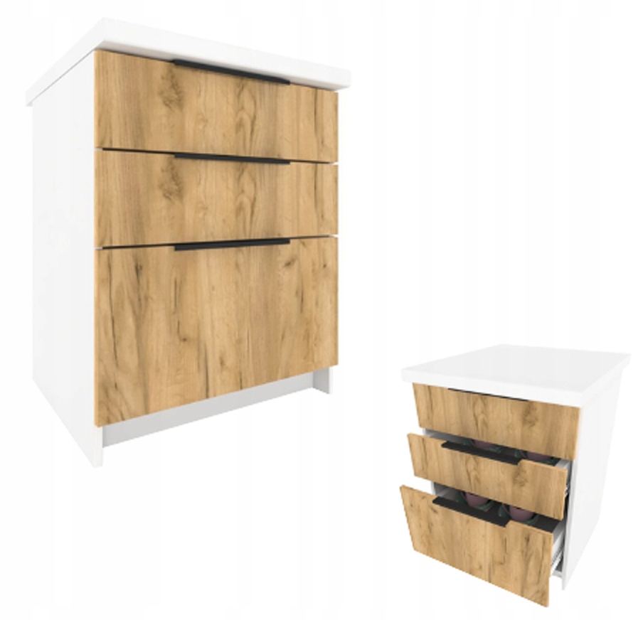 Kuchyňská Skříňka se Zásuvkami Stojící Kira Bílá Dub Craft 60cm S Tlumením Dovírání