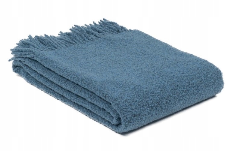 Vlněná deka Merynos Bukle 140x200 Bouclé s třásněmi Denim| Kampol