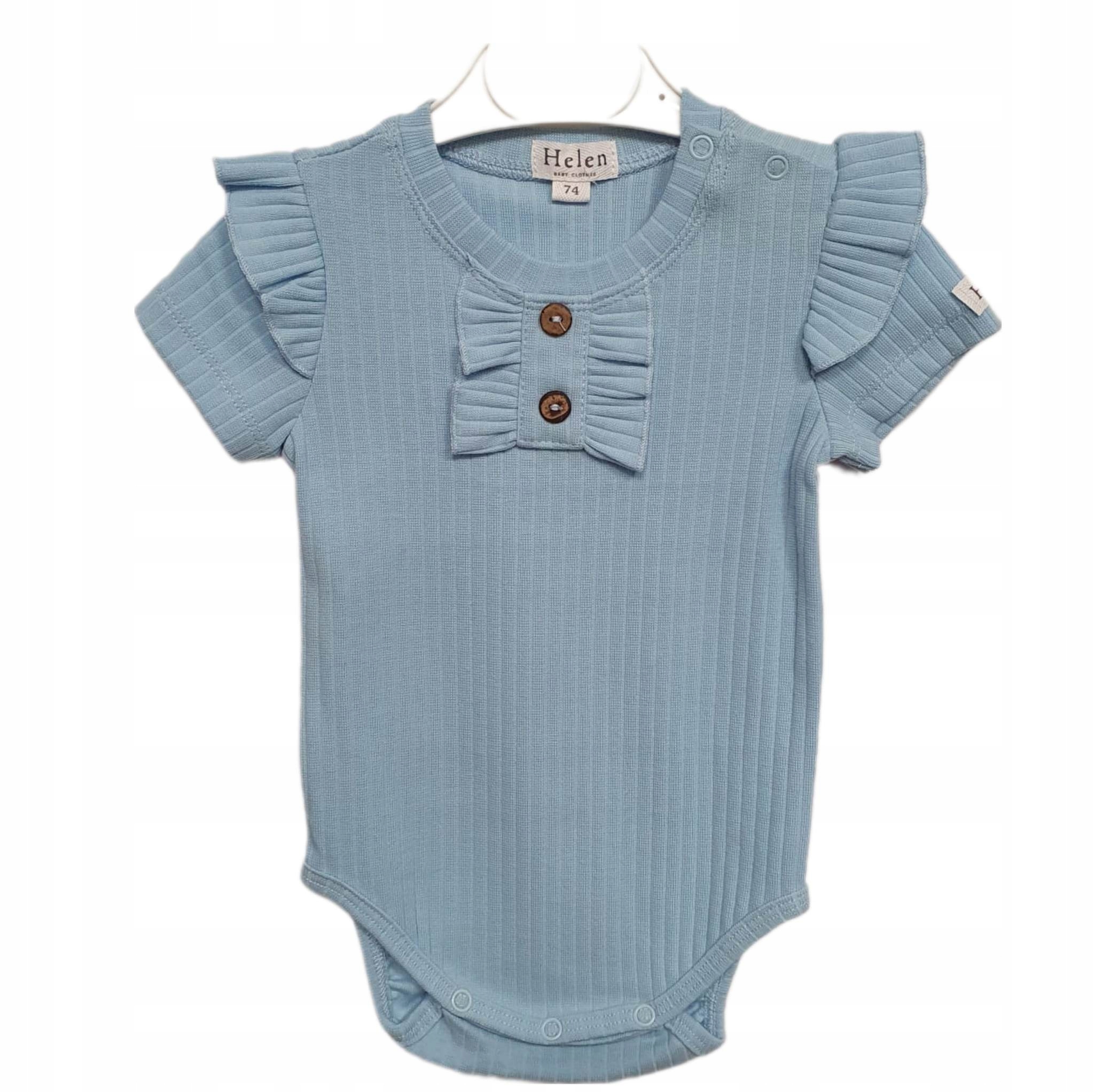 Body dziewczęce bawełniane falbanki prążek błękit