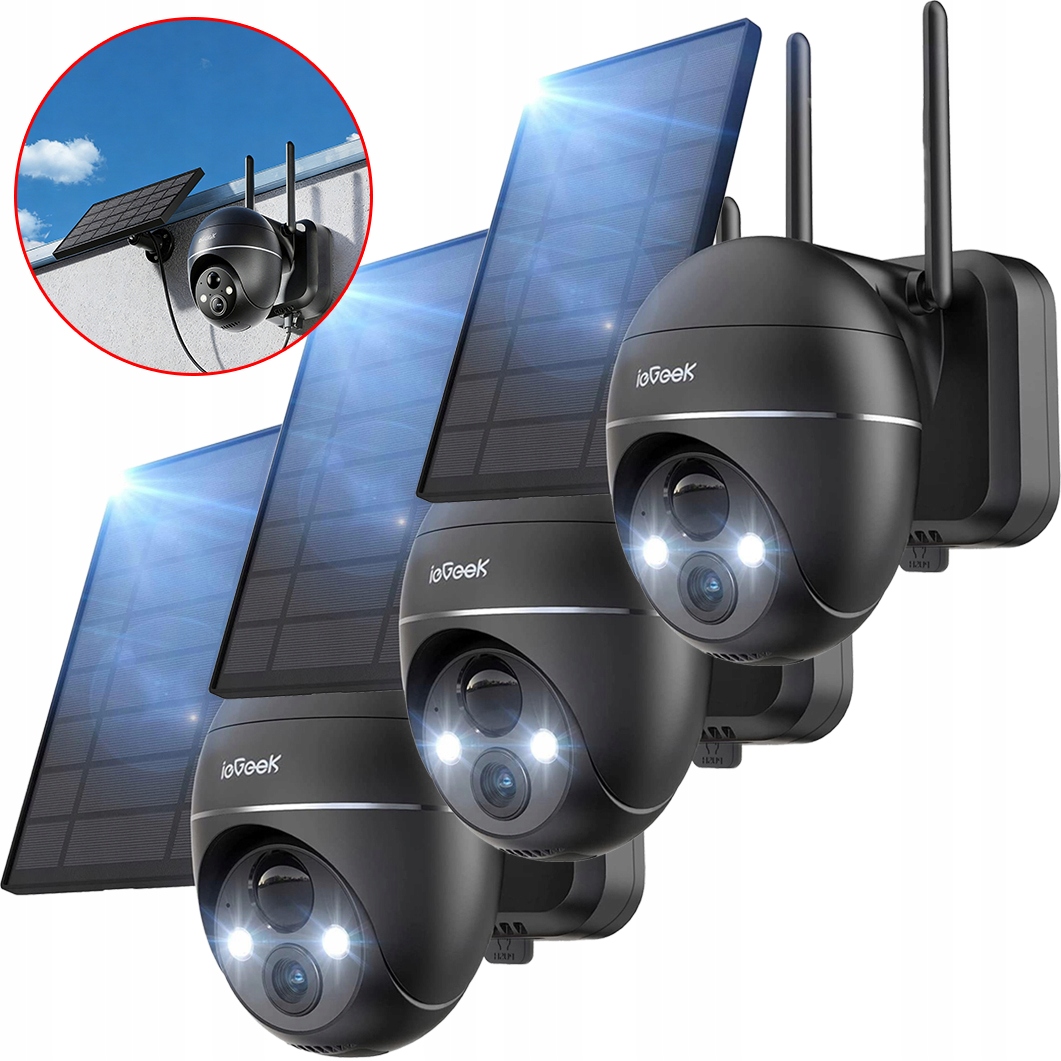 Solární Kamera Wifi Ip Venkovní Otočná 2K 3MPX 9000MAH 4XZOOM Černá x3
