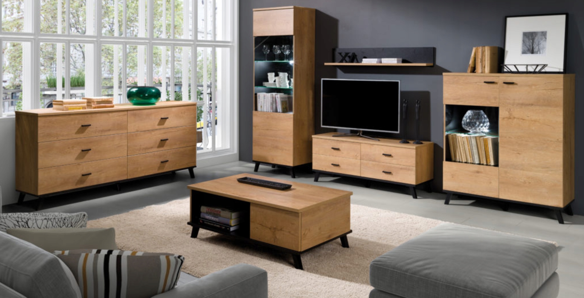 WITRYNA dąb lefaks/ czarny KOLEKCJA JOHN do salonu, jadalni Kod producenta John3