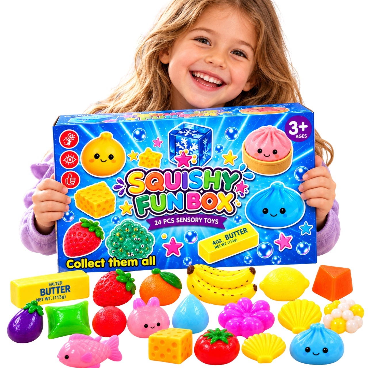 Adventní kalendář Mačkací Hračky Squishy 24 kusů Senzorický set Dárek