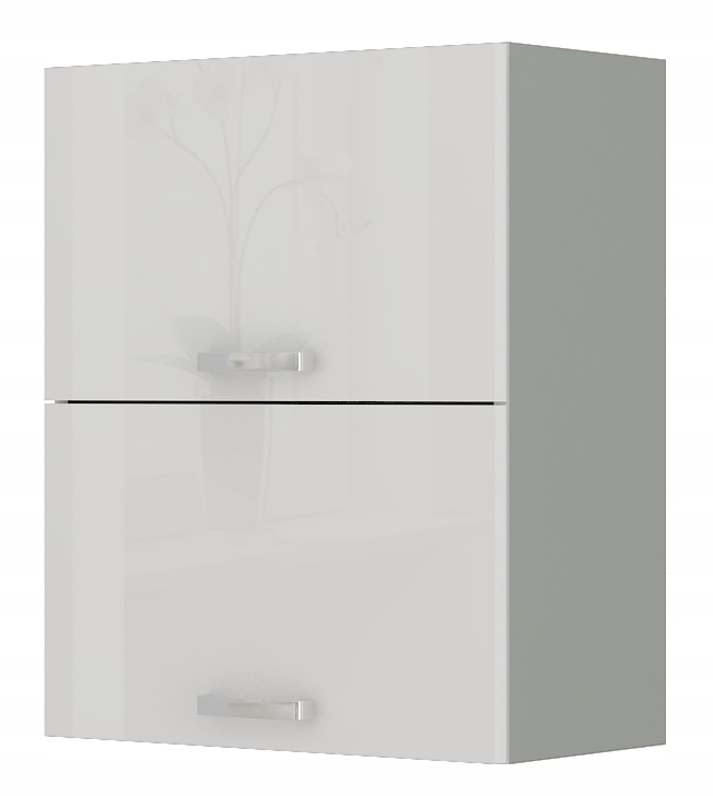 Kuchyňská skříňka 60 dvoudveřová, výklopná, závěsná. Bílý lesk šedá