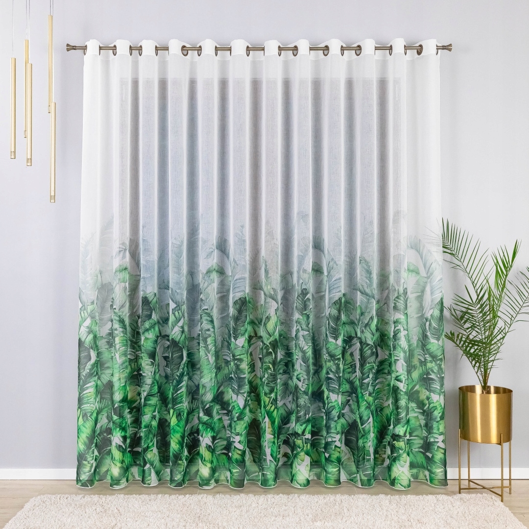 Záclona Etamina Připravená Na Průchodkách, Zelené Listy 450x210