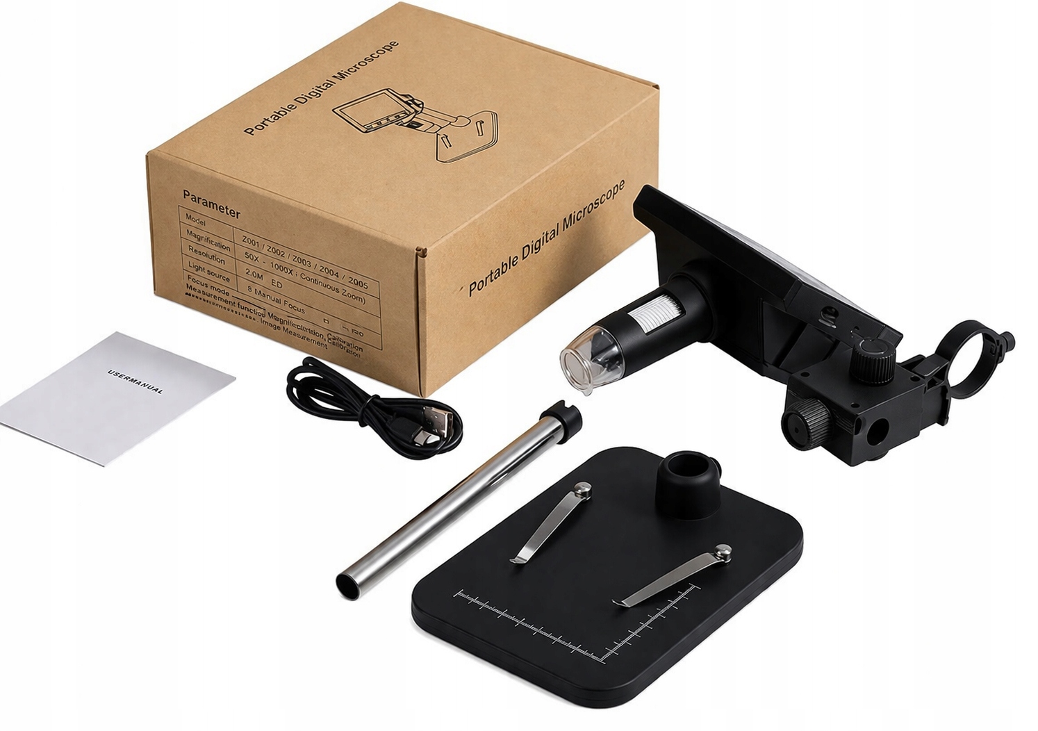 Mikroskop cyfrowy 1000x 2 Mp z ekranem cala dzieci dorośli regulowany