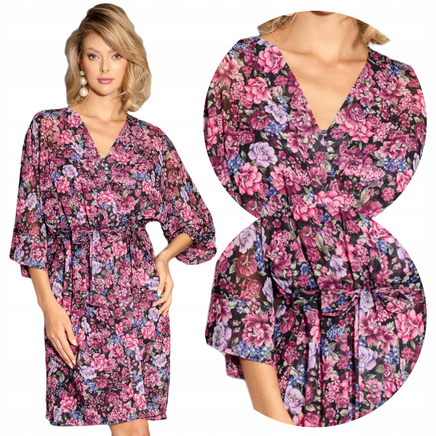 Unikat dámský župan Luciana s květinovým zavazováním, velikost XL